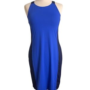 Athleta Colorblock Racerback Swim Dress in blue and black size small